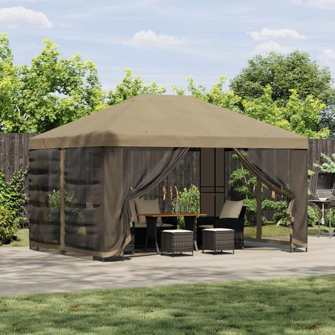 Gazebo de jardín con paredes laterales 4 x 3 m Beige (1/5)
