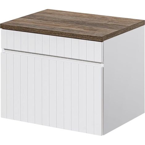 Meuble sous vasque suspendu ICONIC blanc 60 cm avec le plan chêne Santa Fe (1/5)