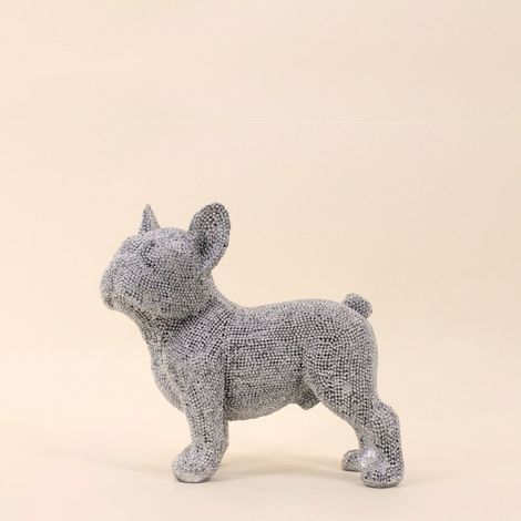 Bouledogue en résine argentée 20cm (1/5)