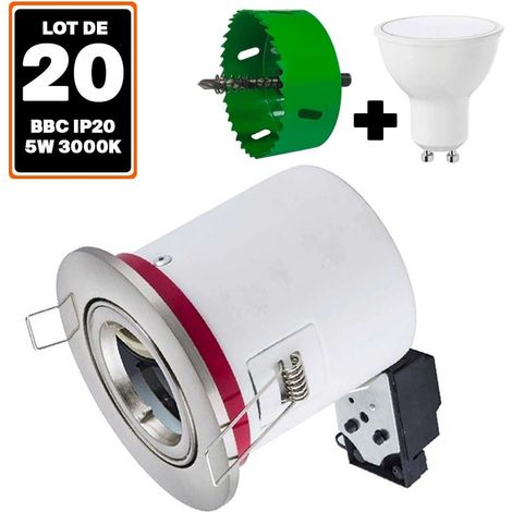 20 Spot BBC Orientable RT2012 IP20 Alu brossé + Ampoule GU10 5W (1/4)
