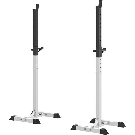 Support pour barres de musculation en acier, 12 niveaux de hauteur, charge maximale 150 kg, 52 x 48 x 105-160 cm, blanc (1/5)
