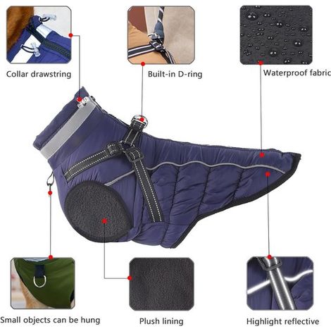 Abrigo impermeable para perros - Abrigo de invierno cálido para perros - Ropa reflectante para mascotas - Chaleco de nieve cómodo - 2XL (1/5)