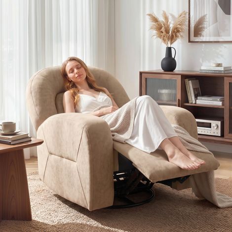 Fauteuil inclinable pivotant à 360° en velours doux, assise large, pour salon, kaki (1/5)