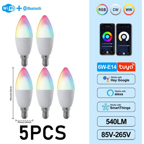 (5 unités, AC85-265V) Ampoules LED Graffiti 6W C37 E14, contrôle par application, adaptées aux lustres en cristal (1/5)