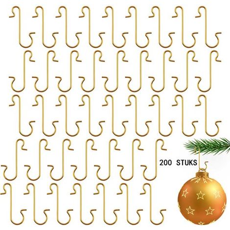 Ganchos navideños en forma de S (200 unidades), Ganchos para árbol de Navidad, 1,2 x 3 cm, decoración árboles Navidad fiestas Año Nuevo, Dorado (1/5)