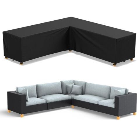 Telo di copertura da giardino a forma di V, impermeabile, nero, in tessuto Oxford 210D, PVC, cinghie elastiche, cinghie regolabili con fibbie, 215x215x81 cm, protezione per divano da esterno a forma d (1/5)