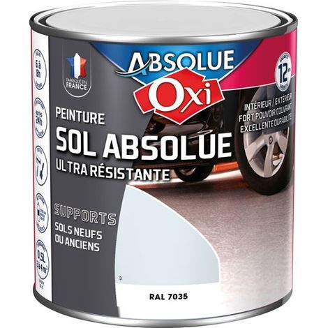 OXI Sol Absolue 0,5 L Gris clair RAL7035 peinture sol intérieure extérieure, lessivable