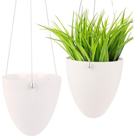 Lot de 2 Pots de Fleurs Suspendus en Plastique, Pot de Fleurs à Suspendre Décoration Murale pour Jardin, Intérieur, Extérieur, Balcon (Lot de 2)