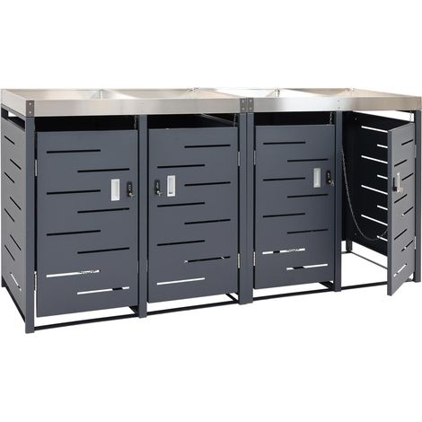 Habillage pour 4 poubelles HWC-H40b - abri pour poubelles - bac à plantes acier inoxydable-métal combiné 78kg 110x230x62cm exte