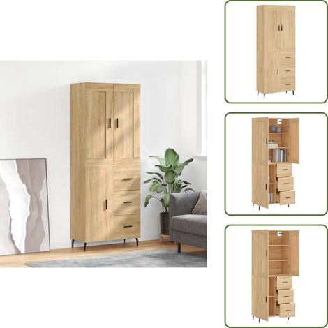 The Living Store Highboard Sonoma-Eiche 69,5x34x180 cm Holzwerkstoff - Sideboard - Hochschrank - Wohnraumgestaltung - Eichefarben Möbel - Holzwerkstoffmöbel (1/5)
