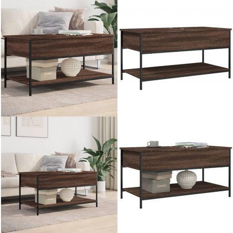 Table basse chêne marron 100x50x50cm bois d'ingénierie et métal - Table Basse - Meuble Salon - Table D'appoint - Table Design - Table Ronde - Home & Living (1/5)