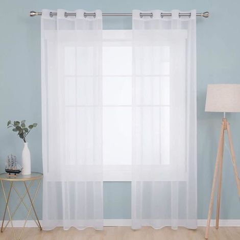 Weißer Vorhang – Lichtdurchlässiger, halbtransparenter Ösenvorhang, 140 x 260 cm, 2 Stück