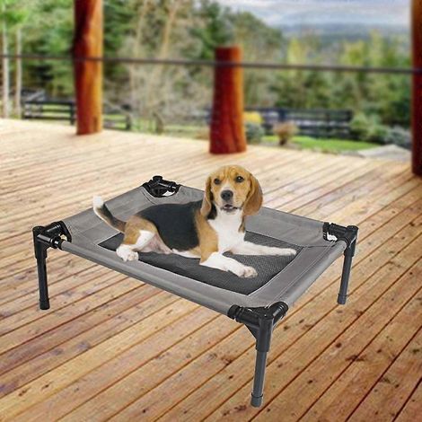 Lit surélevé pour petit chien, en maille respirante et avec cadre résistant. (1/4)
