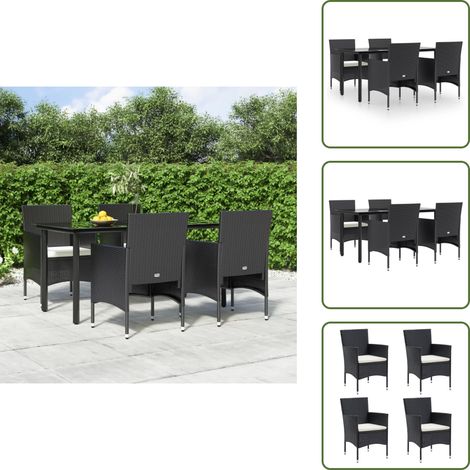 The Living Store Set da Pranzo da Giardino 5 pz con Cuscini Nero - Tavolo da pranzo da esterno