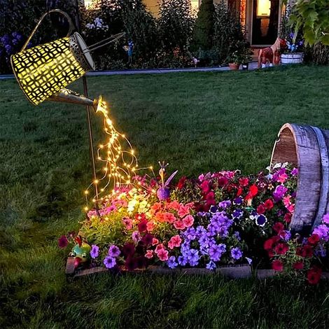 Éclairage paysager, arrosoir solaire pour la décoration de jardin, lanterne en métal avec capteur de lumière automatique, étanche, guirlande lumineuse incluse-AquaForge