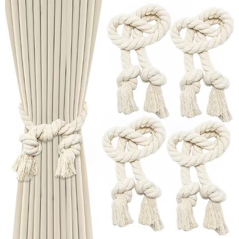 Embrasses pour rideaux lot de 4 en coton tissé à la main beige avec maintien élégant pour tentures (1/5)