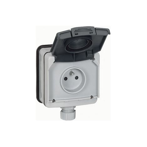 Legrand – Prise de courant complète 90466 – 2P + T avec volet – 16 A – Indice de protection IP55 – Pour installation intérieure – Gris