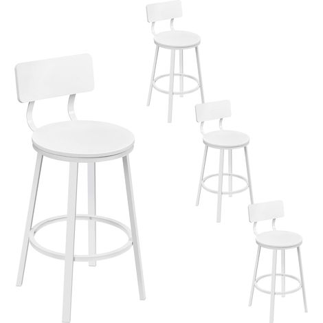WOLTU 4x Bar Stools Kitchen Stools with Backs and Arms, Metal Frame + MDF Seat Footrest for Home Counter Breakfast, White