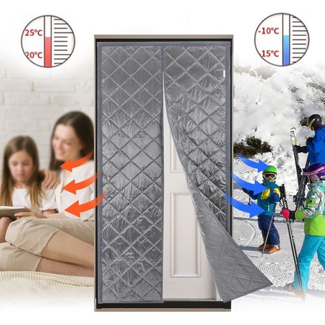 Rideau isolant magnétique étanche, modèle épais anti-vent, adapté aux portes de 38 x 82 pouces, couleur grise. (1/5)