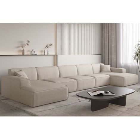 Wohnlandschaft Sofa U-Form CELES PREMIUM XL in Stoff Scala Hellbeige (1/3)