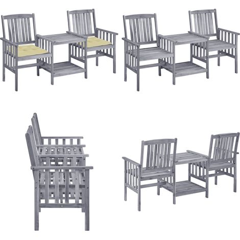 Chaises de jardin avec table à thé et coussins Acacia solide - chaise de jardin avec table à thé - chaises de jardin avec tables à thé - Home & Living (1/5)