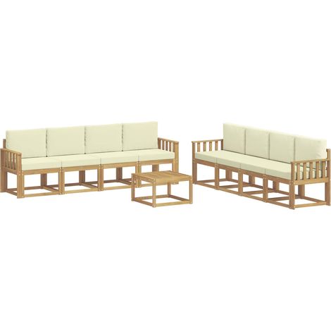 Outdoor-Sofagarnitur mit Kissen 9 pcs Weiß und Creme vidaXL