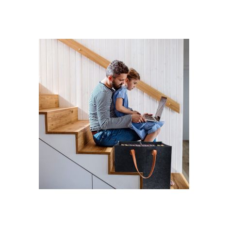 2 paniers pliables en feutre avec séparateur – Rangement à linge pour escalier – Grande capacité, design carré (1/5)