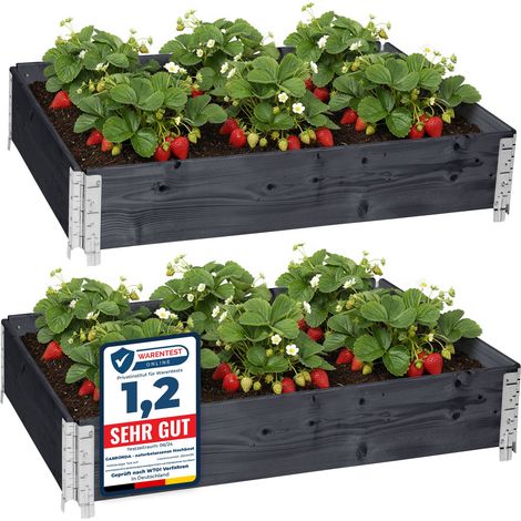 Garronda Potager surélevé en Bois Naturel 120x80x20 cm pour Jardin – Jardinière rectangulaire 2 piècespour Plantes, Fleurs, légumes et Herbes - Bac Potager en Bois GD-0075, Anthracite