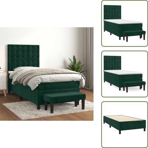 Kopfteil - vidaXL Boxspringbett mit Matratze Dunkelgrün 90x200 cm Samt - Taschenfederkern (1/5)