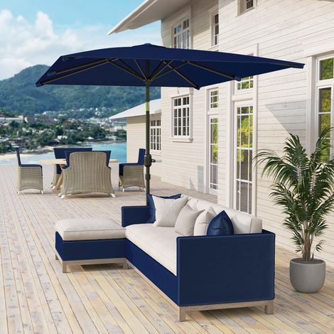 Sombrilla de Aluminio 198x294x255 Parasol Rectangular de Jardín Inclinable con Manivela y Poste Desmontable Azul Marino (1/5)
