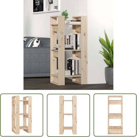 The Living Store Bibliothèque/Séparateur de pièce 41x35x91 cm Pin massif - Bibliothèque - Bibliothèque En Bois - Meuble De Rangement - Séparateur De Pièces - Étagère (1/5)