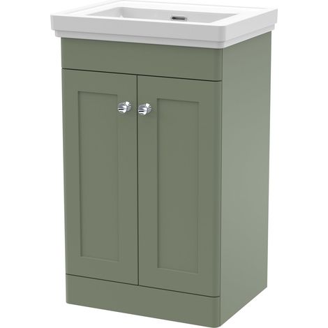 Nuie Classique Floor Standing 2-Door Vanity Unit with Basin 500mm Wide Satin Green - 0 Tap Hole (1/4)