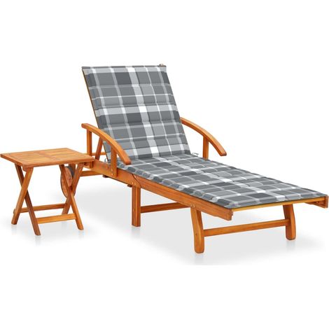 Chaise longue de jardin avec table et coussin Bois d'acacia 16 (1/5)
