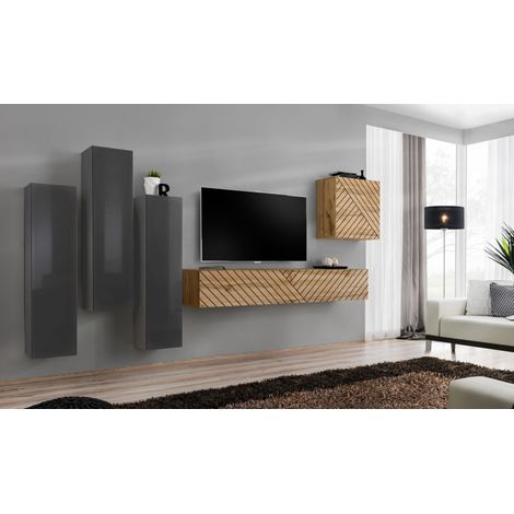 Ensemble de 5 meubles muraux "Switch III " pour TV en bois - Gris et Beige - L 330 x H 160 x P 40 cm - Livraison gratuite