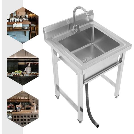 Gojoy – Évier de cuisine en acier inoxydable 1 bac – Installation autoportante – Drain de 4,33 pouces – Capacité de 150kg – Dimensions 60x60x93cm