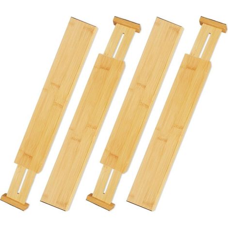Lot de 4 séparateurs de tiroir en bambou réglables Dimensions 6 x 55 cm Maintien solide avec ressorts de tension Pour cuisine et bureau (1/5)