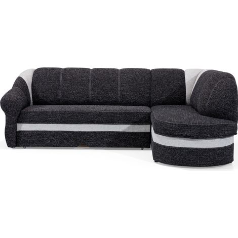 Canapé d'angle droit convertible tissu gris chiné foncé et clair Sundy 250cm (1/5)
