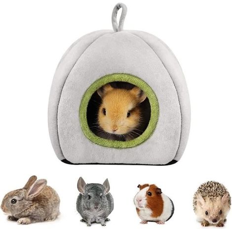 Maison Hamster, Lit d'hiver Chaud pour Hamster, Lit de Cochon d'Inde, avec Boucle de Suspension, Cobayes, Petits Animaux (Gris)