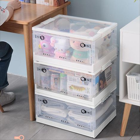 Set of 3 Clear Plastic Foldable Collapsible Storage Boxes (1/4)