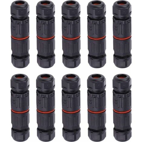 10 PCS IP68 Etanche Connecteur de Câble Electrique, Femelle 3 Broches Connecteurs Etanches Prise de Courant Extérieure Raccord de Connecteur Fil Etanche