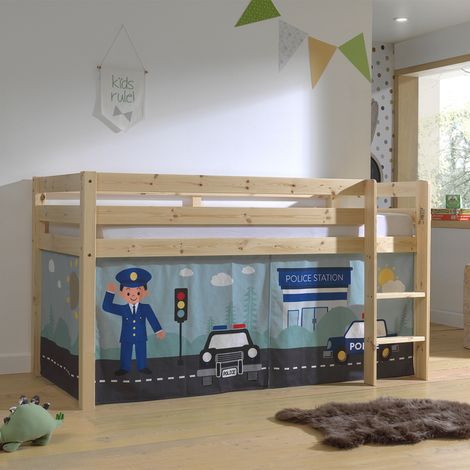 Cama de media altura 90x200 con somier y funda Policía Vipack Pino Madera