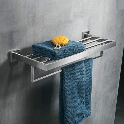 Wall Mounted Towel Rack, Hotel Bathroom Double Towel Rack Shelf, Brushed Stainless Steel, Matte Finish (1/5)