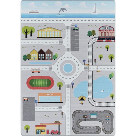 Tapis enfant Lavable 30° 100x150 gris et bleu CIRPLAY (1/5)