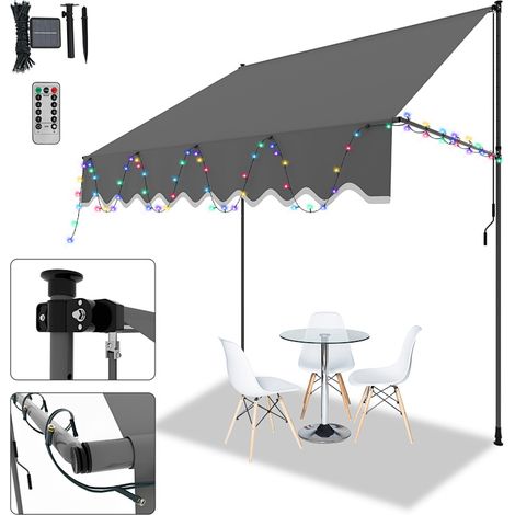TolleTour Tende da esterno a manovella con LED regolabile in altezza, protezione UV 50+ per balcone e terrazza senza fori 200cm Grigio