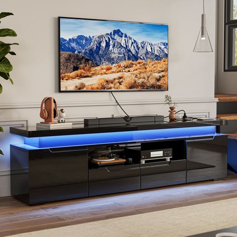 Meuble tv 180x35x52 cm , Meuble Télé avec 2 portes fermées et 2 tiroirs, Console TV avec Réglable LED, Armoire bas tv, Table Télé, pour Salon, Chambre, pour Télévision jusqu'à 55-75 Pouces (1/5)