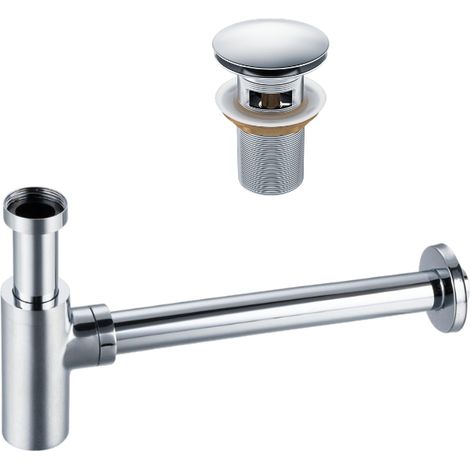 BALNEO - ensemble bonde de lavabo Klik Klak A avec trop-plein chromé + siphon rond chromé en laiton - kit pour lavabo (1/5)