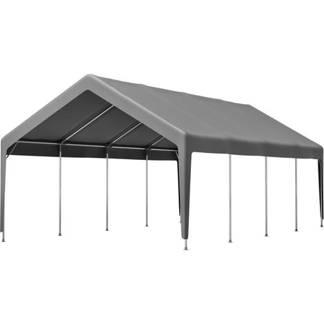 Carport 4x7,6 m avec structure en acier galvanisé et bâche grise résistante UV et imperméable (1/5)