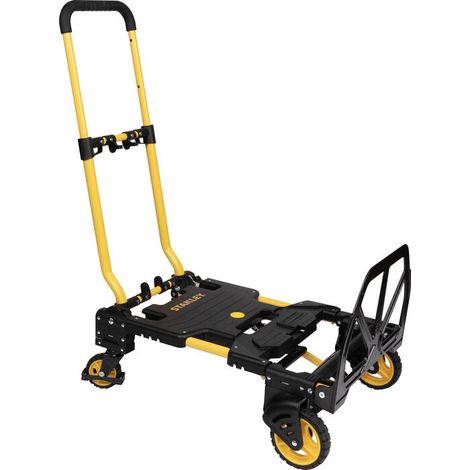 Stanley – Chariot diable pliable 2 en 1 – Charge 137kg – 4 roues caoutchouc – Dimensions H89.2 x L78 x l45 cm – Idéal pour chantiers humides (1/10)
