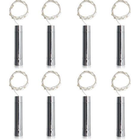 Lot de 8 guirlandes lumineuses pour bouchons de bouteille de vin (20 LED), alimentées par piles AA, longueur minimale de 1 m (3,3 pi), blanc pur.