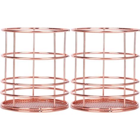2 Stück runde Stiftehalter aus roségoldenem Metallgewebe, Aufbewahrungskörbe für den Schreibtisch, Kosmetikboxen (1/5)